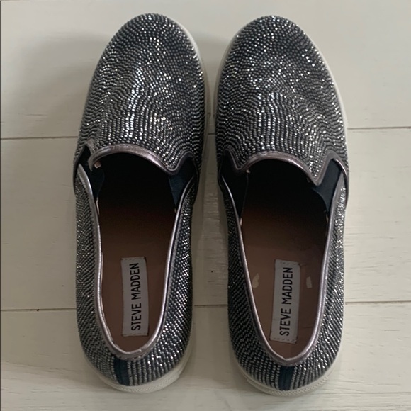 Steve Madden Black Rhinestone Loafers - Picture 2 of 9